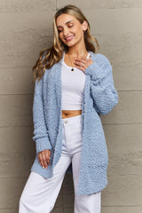 Pastel Blue Popcorn Knit Plus Size Open Front Cardigan - MXSTUDIO.COM