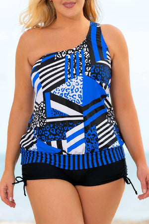 Patchwork Plus Size One Shoulder Two Piece Swimsuit - MXSTUDIO.COM