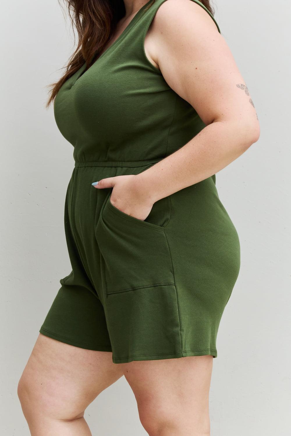 Plus Size Army Green Womens Sleeveless Romper - MXSTUDIO.COM