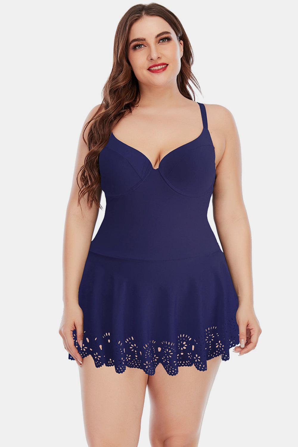 Plus Size Beach Blaze Lace Trim Swim Dress - MXSTUDIO.COM