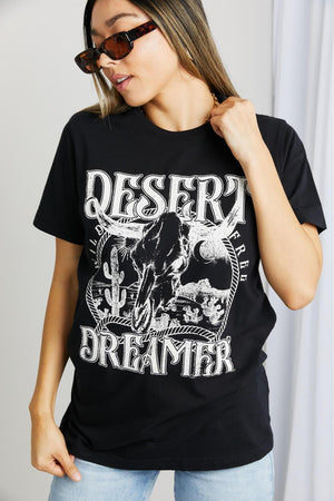 Plus Size Black Cotton Desert Dreamer Graphic Tee - MXSTUDIO.COM