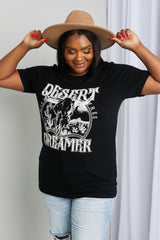 Plus Size Black Cotton Desert Dreamer Graphic Tee - MXSTUDIO.COM