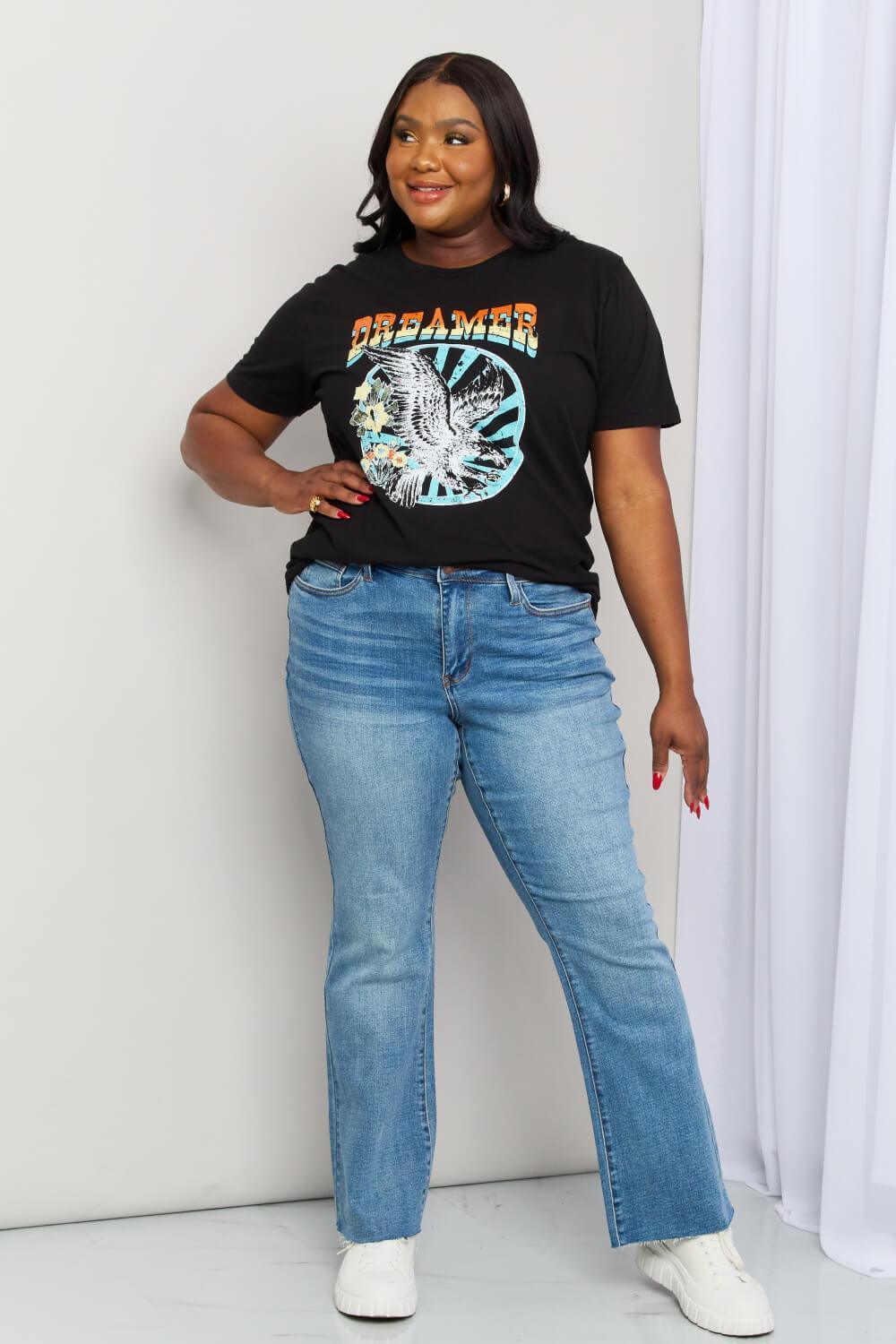 Plus Size Black Dreamer Graphic T-Shirt - MXSTUDIO.COM