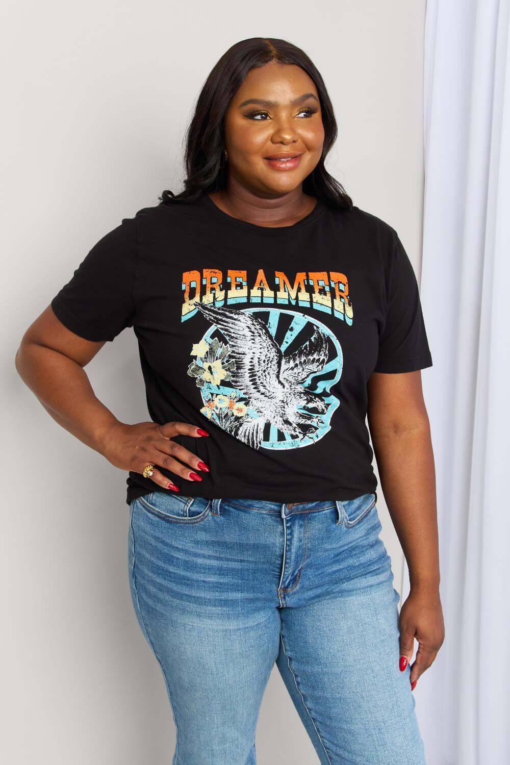 Plus Size Black Dreamer Graphic T-Shirt - MXSTUDIO.COM