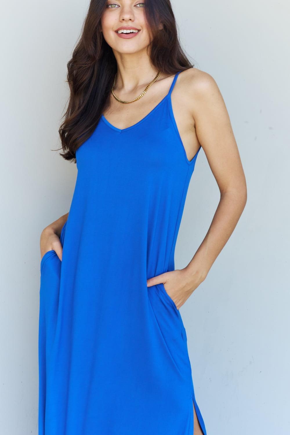 Plus Size Cami Style Royal Blue Maxi Dress - MXSTUDIO.COM