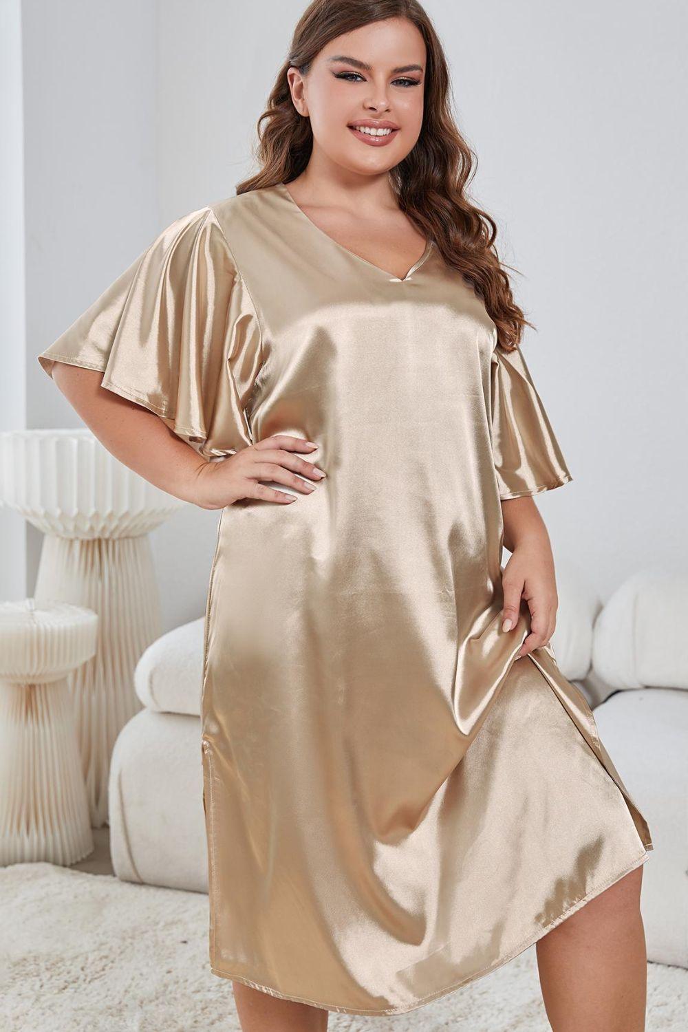 Plus Size Chic Side Slit Night Gown - MXSTUDIO.COM