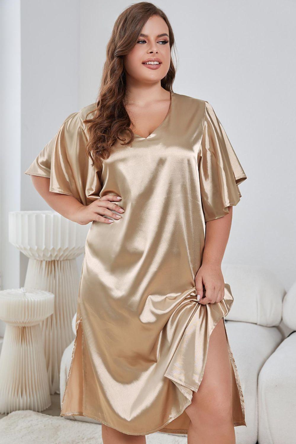 Plus Size Chic Side Slit Night Gown - MXSTUDIO.COM