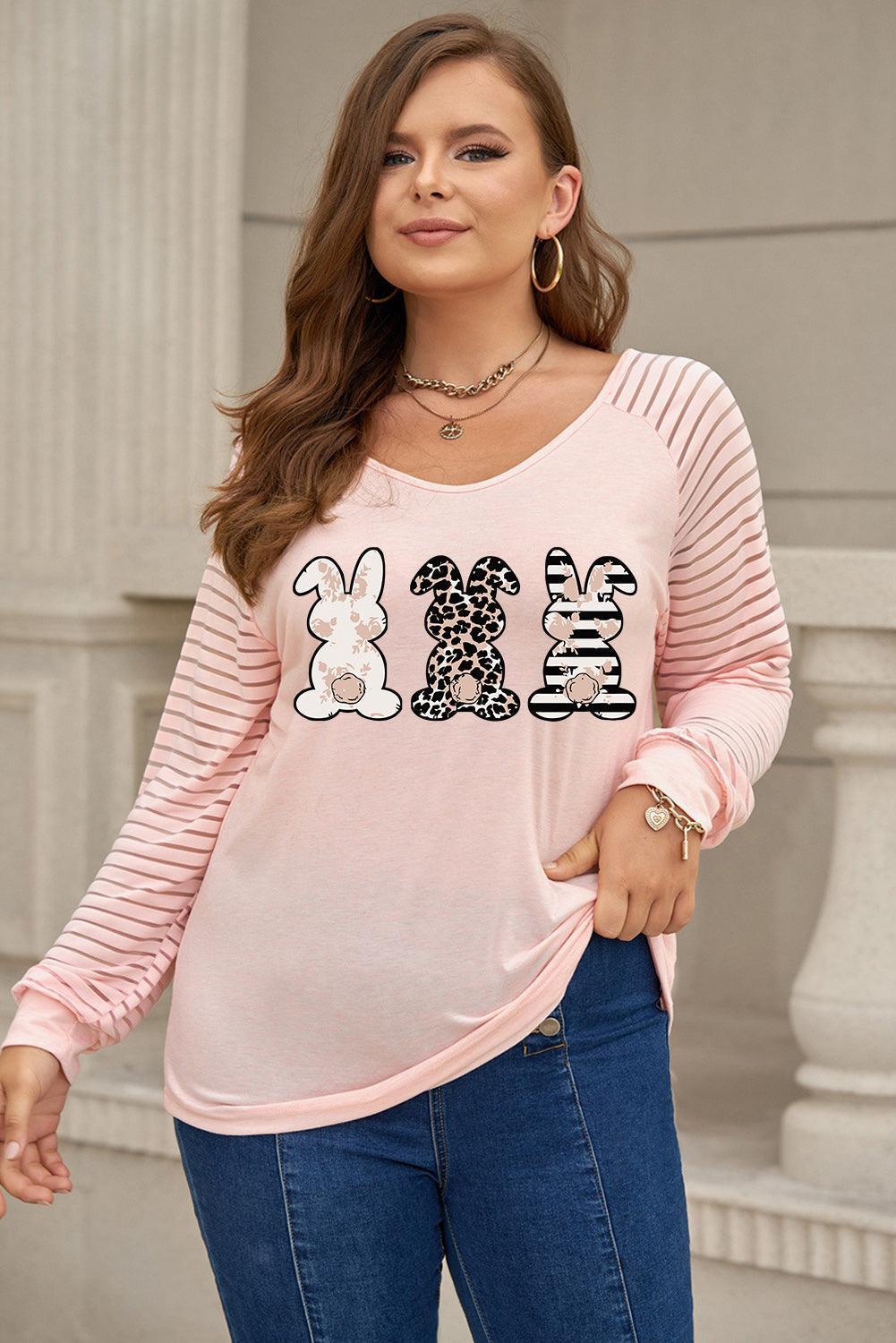 Plus Size Cozy Soft Rabbit Designed Pink Tee - MXSTUDIO.COM