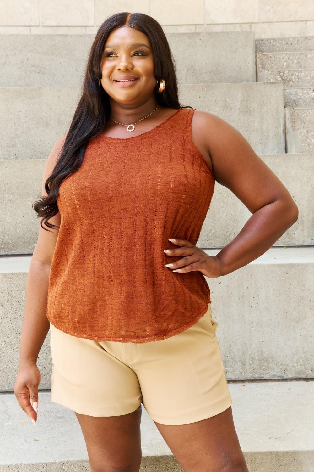 Plus Size Drop Needle Brick Red Boho Tank Top - MXSTUDIO.COM