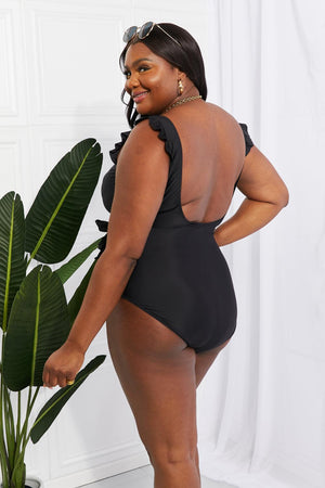 Plus Size Faux Wrap Sexy Black One Piece Swimsuit - MXSTUDIO.COM