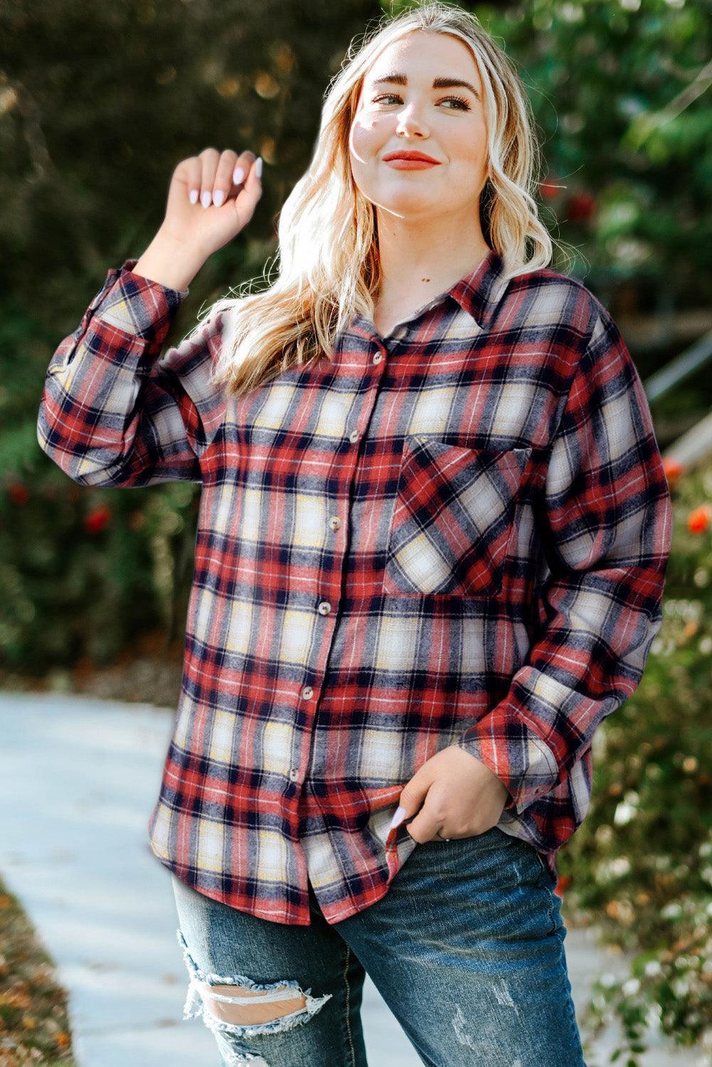 Plus Size Flattering Plaid Shirts With Pockets - MXSTUDIO.COM