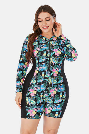 Plus Size Floral Splash Wetsuit - MXSTUDIO.COM