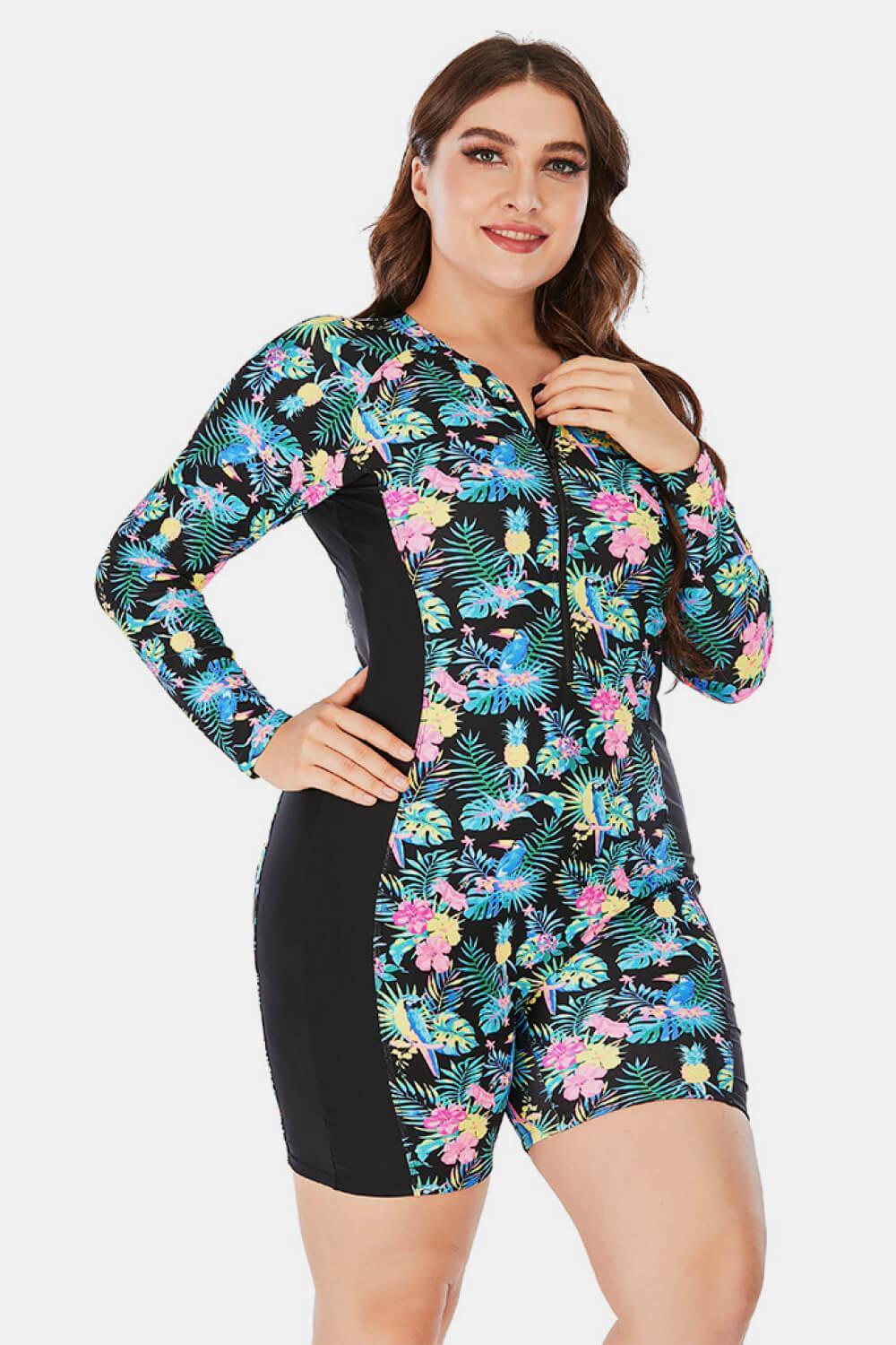 Plus Size Floral Splash Wetsuit - MXSTUDIO.COM