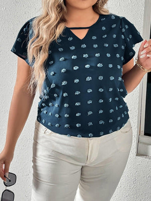 Plus Size Flutter Sleeve Swiss Dot Blouse - MXSTUDIO.COM