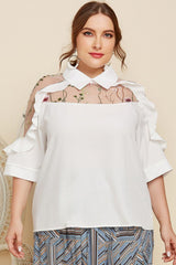 Plus Size Half Sleeves Embroidered Floral White Blouse - MXSTUDIO.COM