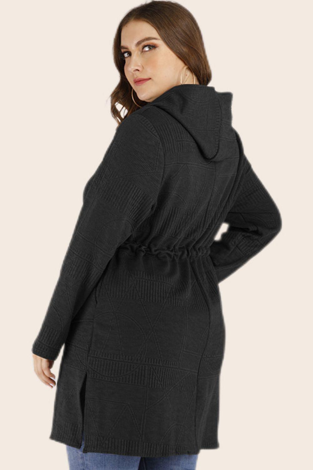 Plus Size Hooded Cardigan with Pockets - MXSTUDIO.COM