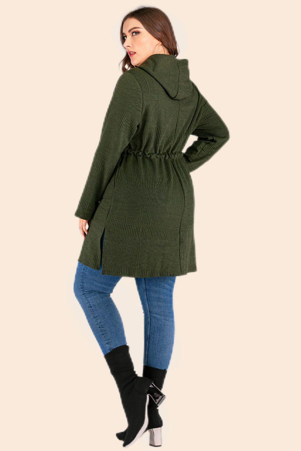 Plus Size Hooded Cardigan with Pockets - MXSTUDIO.COM