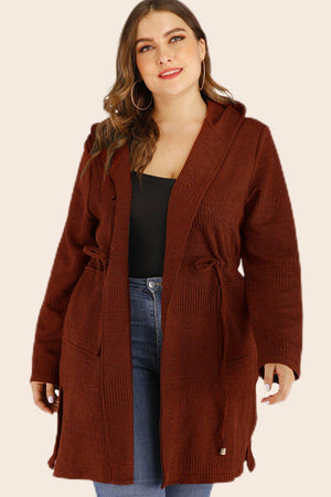 Plus Size Hooded Cardigan with Pockets - MXSTUDIO.COM