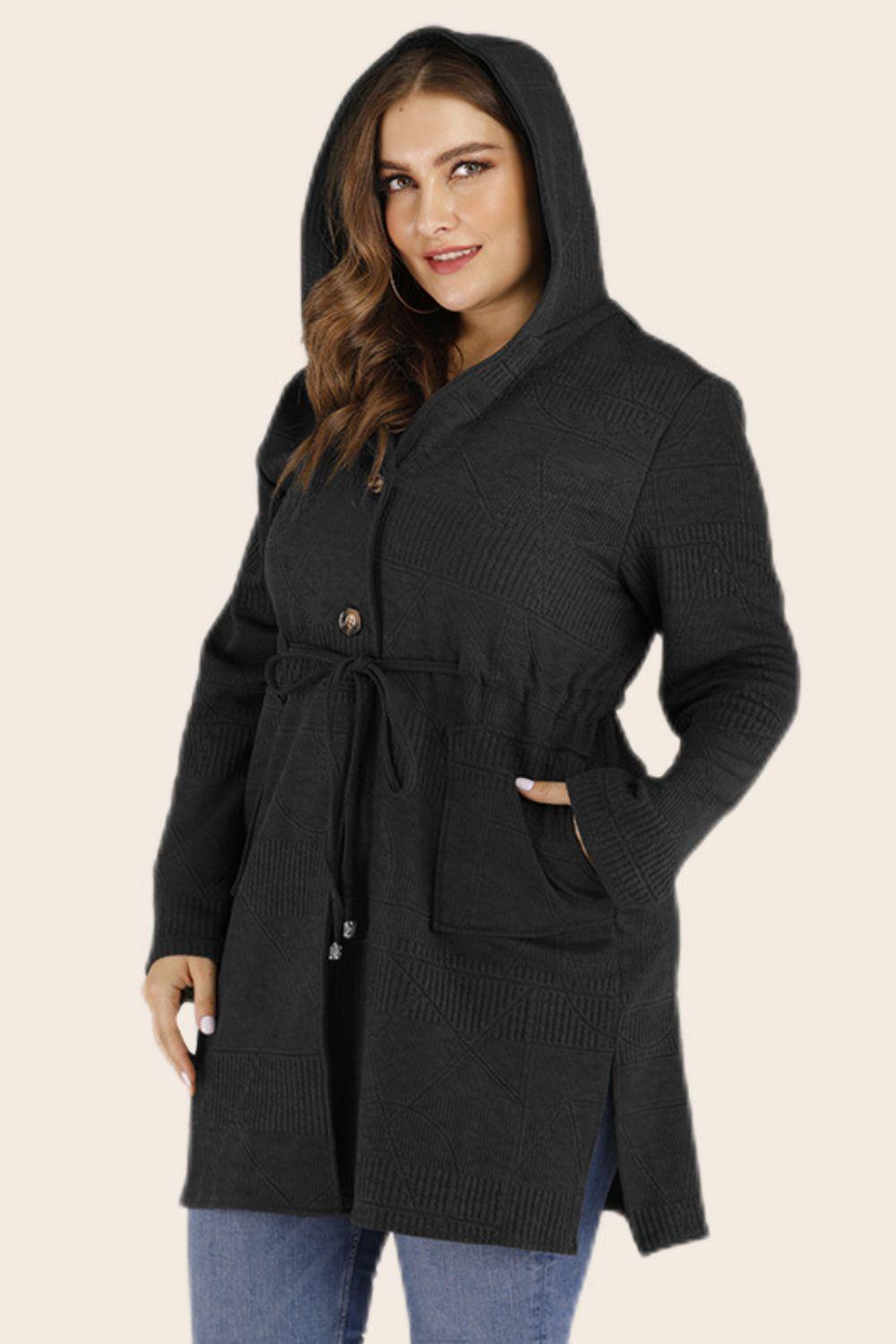 Plus Size Hooded Cardigan with Pockets - MXSTUDIO.COM