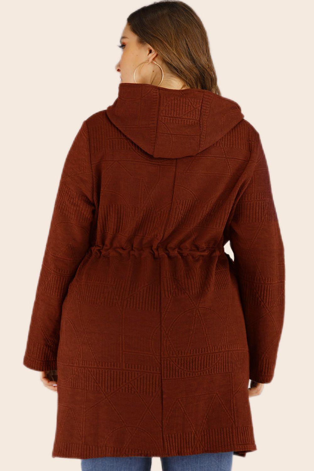 Plus Size Hooded Cardigan with Pockets - MXSTUDIO.COM