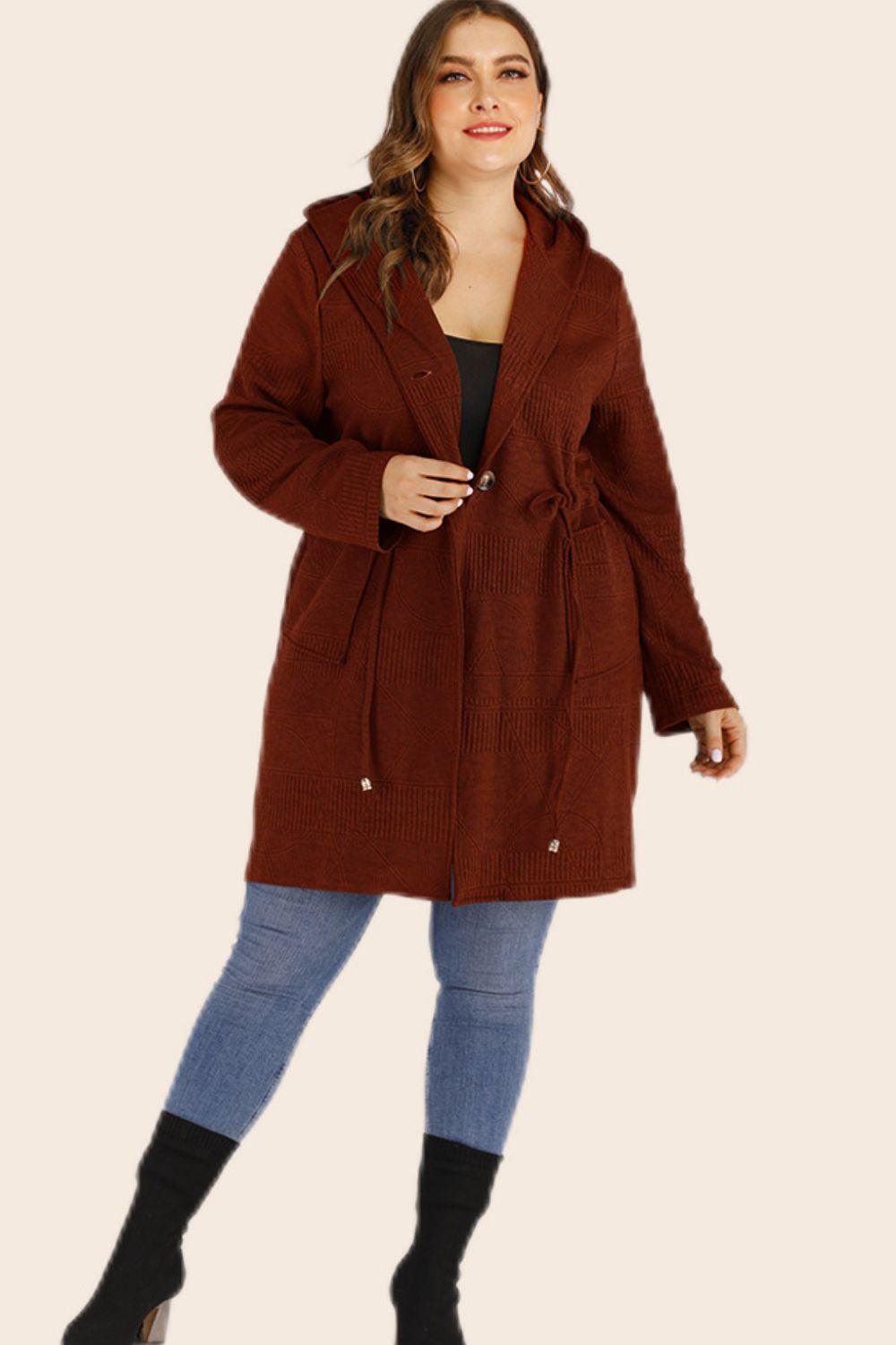 Plus Size Hooded Cardigan with Pockets - MXSTUDIO.COM