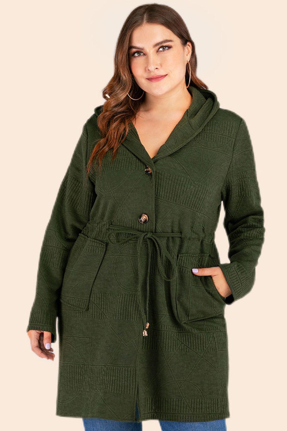 Plus Size Hooded Cardigan with Pockets - MXSTUDIO.COM