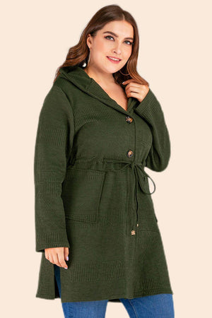 Plus Size Hooded Cardigan with Pockets - MXSTUDIO.COM