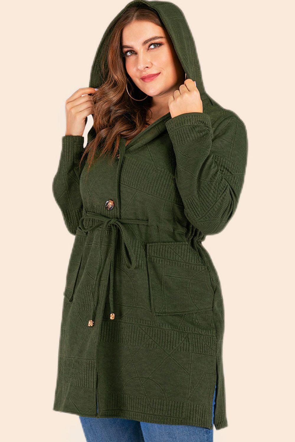 Plus Size Hooded Cardigan with Pockets - MXSTUDIO.COM