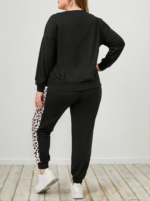 Plus Size Leopard Sweatshirt And Sweatpants Set - MXSTUDIO.COM