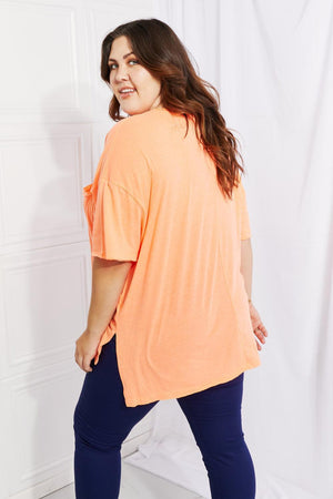 Plus Size Neon Coral Half Sleeves Asymmetrical Tee - MXSTUDIO.COM