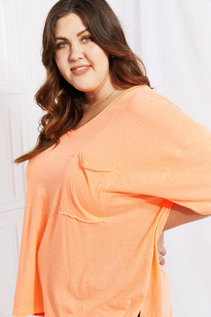 Plus Size Neon Coral Half Sleeves Asymmetrical Tee - MXSTUDIO.COM