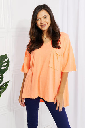 Plus Size Neon Coral Half Sleeves Asymmetrical Tee - MXSTUDIO.COM