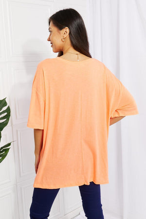 Plus Size Neon Coral Half Sleeves Asymmetrical Tee - MXSTUDIO.COM