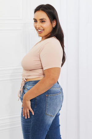 Plus Size Peach Ribbed Short Sleeve Crop Top - MXSTUDIO.COM