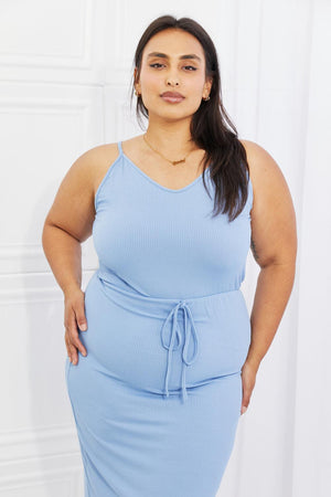 Plus Size Ribbed Front Pastel Blue Midi Dress - MXSTUDIO.COM