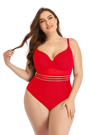 Plus Size Romantic Heart-Shaped Neckline Swimsuit - MXSTUDIO.COM