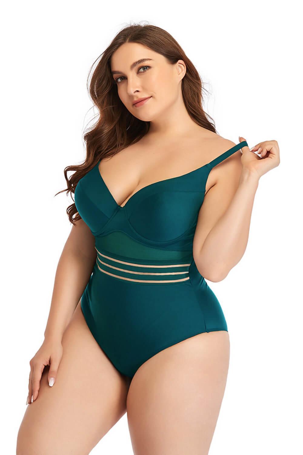 Plus Size Romantic Heart-Shaped Neckline Swimsuit - MXSTUDIO.COM