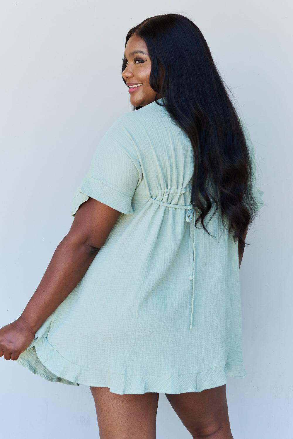 Plus Size Ruffle Hem Sage Green Mini Dress - MXSTUDIO.COM