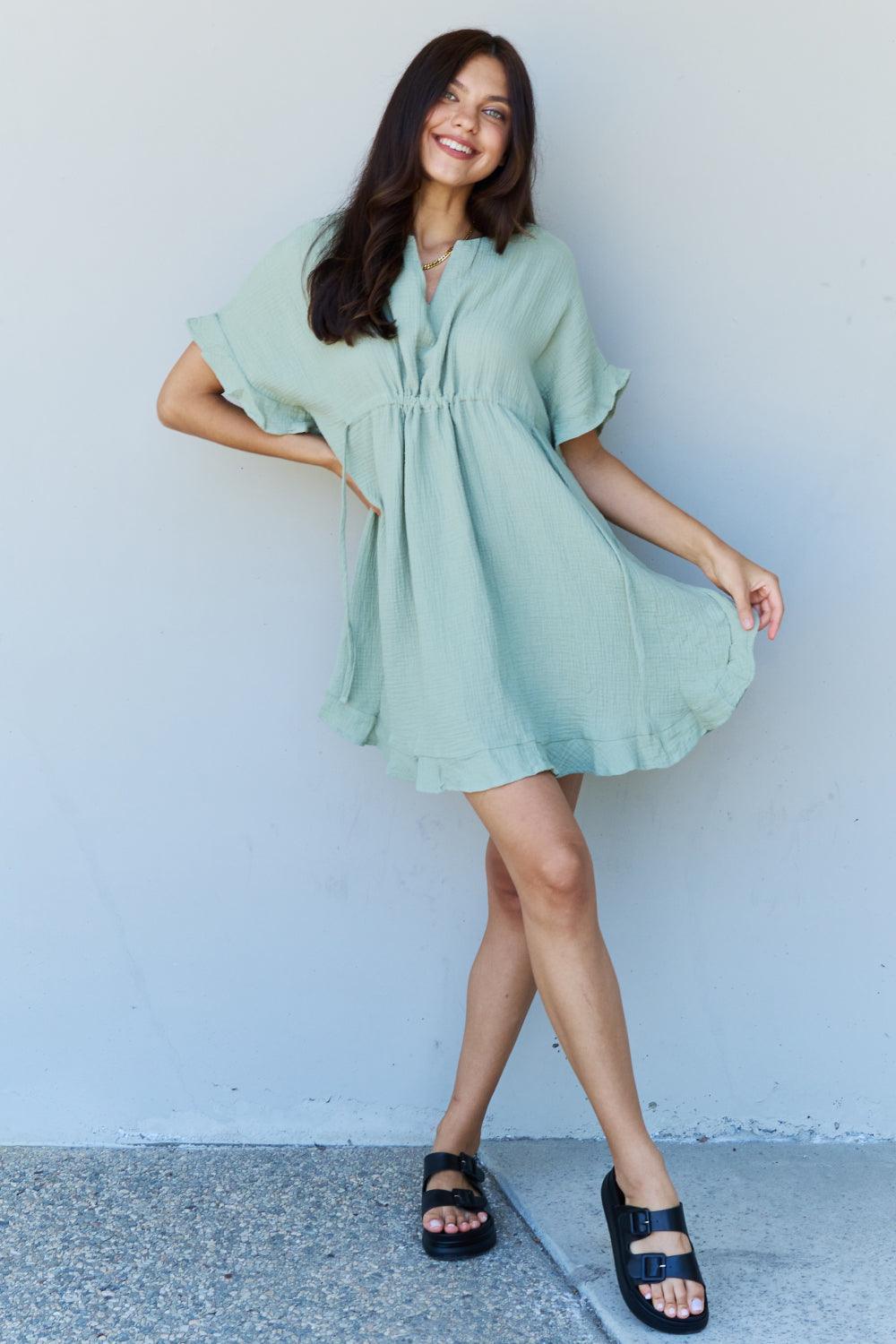 Plus Size Ruffle Hem Sage Green Mini Dress - MXSTUDIO.COM