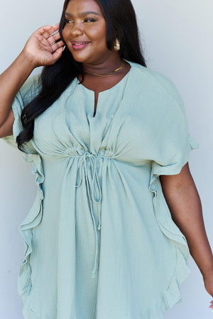 Plus Size Ruffle Hem Sage Green Mini Dress - MXSTUDIO.COM