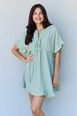 Plus Size Ruffle Hem Sage Green Mini Dress - MXSTUDIO.COM