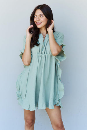 Plus Size Ruffle Hem Sage Green Mini Dress - MXSTUDIO.COM