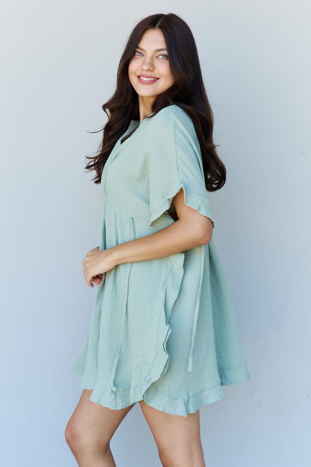 Plus Size Ruffle Hem Sage Green Mini Dress - MXSTUDIO.COM