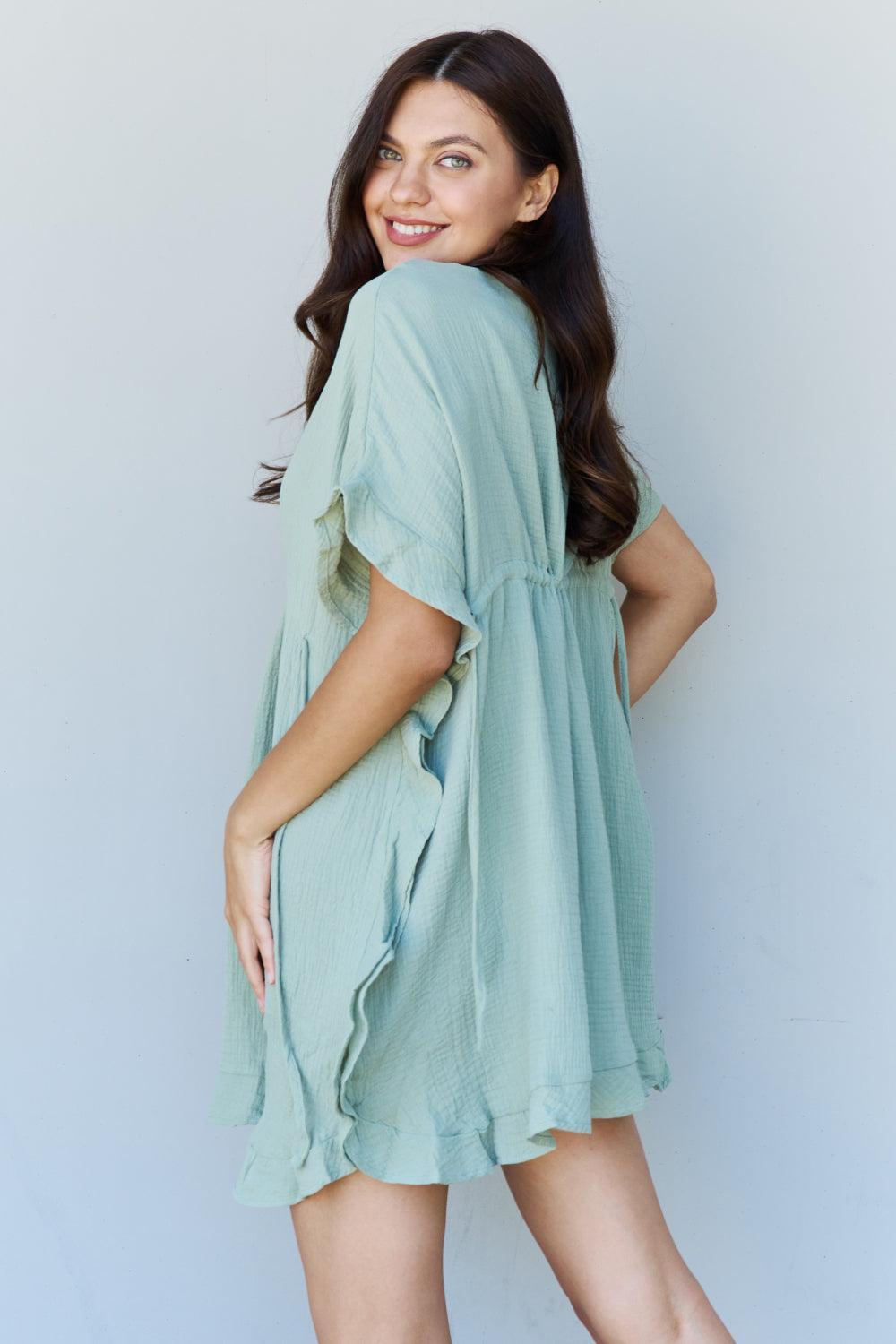 Plus Size Ruffle Hem Sage Green Mini Dress - MXSTUDIO.COM