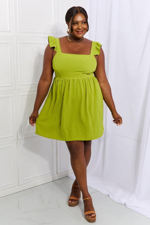 Plus Size Ruffle Shoulder Green Square Neck Dress - MXSTUDIO.COM