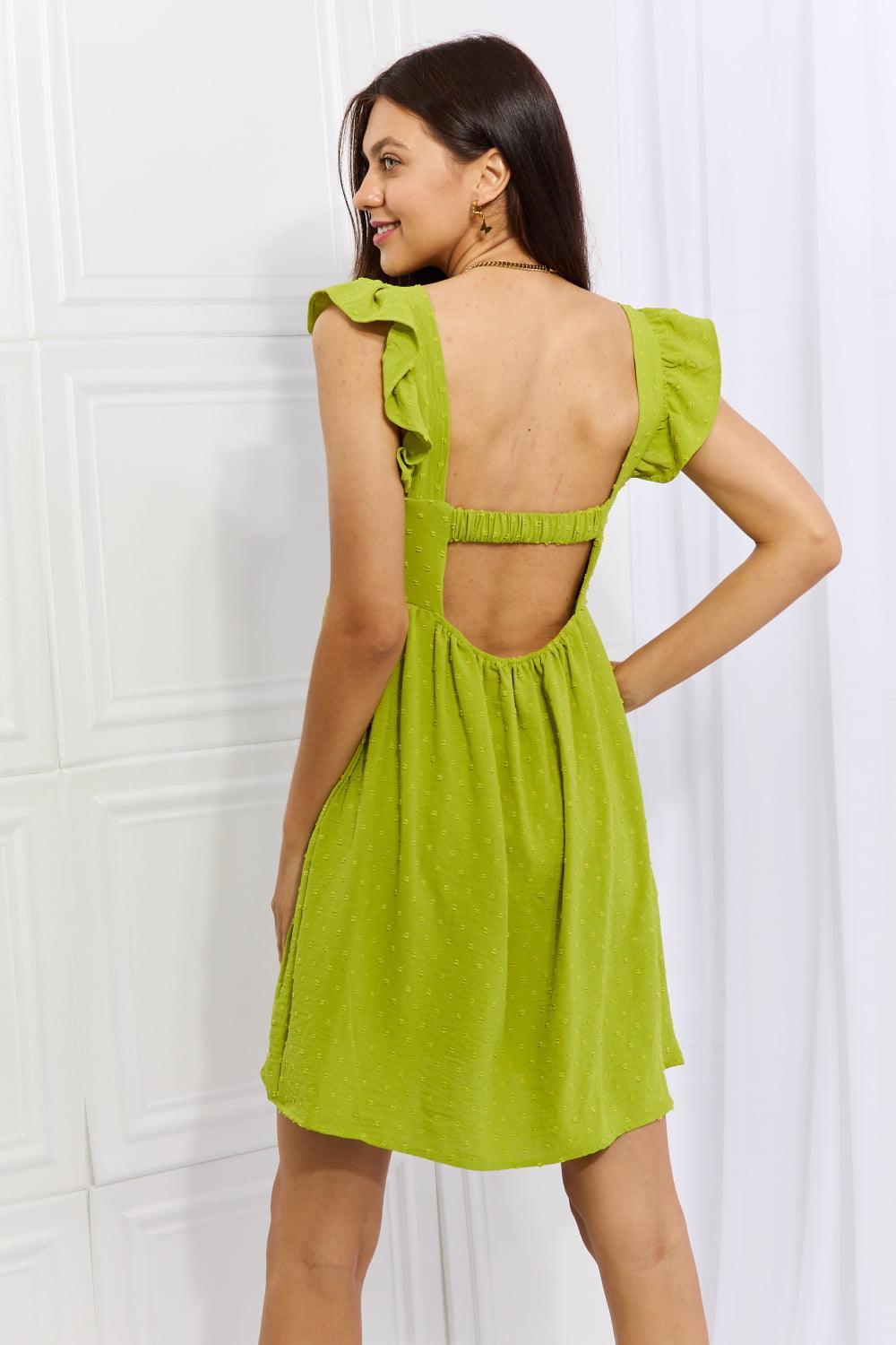 Plus Size Ruffle Shoulder Green Square Neck Dress - MXSTUDIO.COM