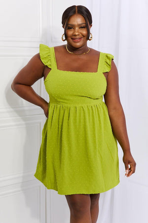 Plus Size Ruffle Shoulder Green Square Neck Dress - MXSTUDIO.COM