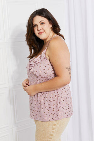 Plus Size Ruffled Neck Floral Sleeveless Top - MXSTUDIO.COM