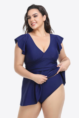 Plus Size Ruffled Sleeves Two Piece Swimsuit - MXSTUDIO.COM