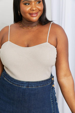 Plus Size Sand Spaghetti Straps Ribbed Cami - MXSTUDIO.COM